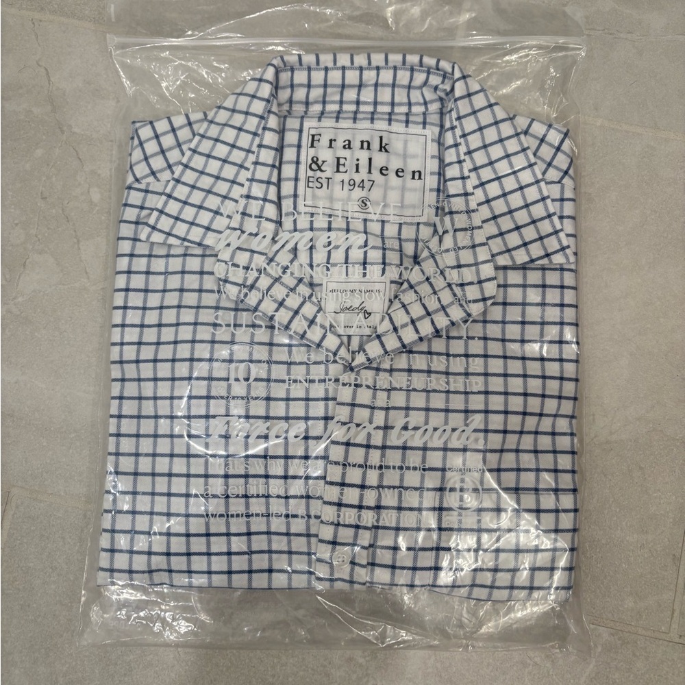 Frank & Eileen Joedy Boyfriend Cotton Button Up Shirt Blue White Size Small - Picture 3 of 11